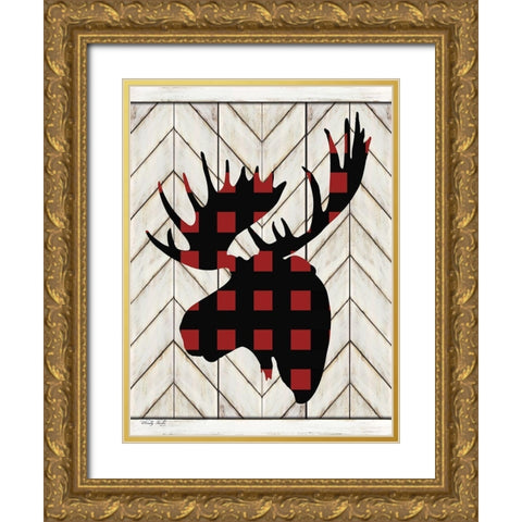 Plaid Moose Gold Ornate Wood Framed Art Print with Double Matting by Jacobs, Cindy