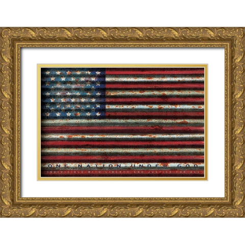 American Flag on Metal Gold Ornate Wood Framed Art Print with Double Matting by Jacobs, Cindy