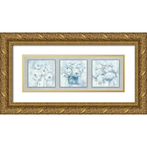 Trio of White Florals Gold Ornate Wood Framed Art Print with Double Matting by Coules, Debi