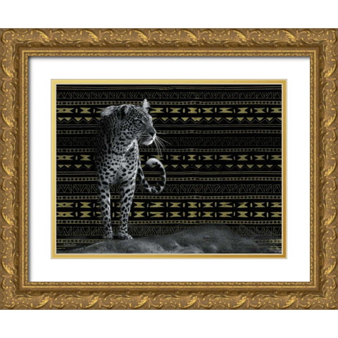 Patterned Leopard Gold Ornate Wood Framed Art Print with Double Matting by Dee Dee
