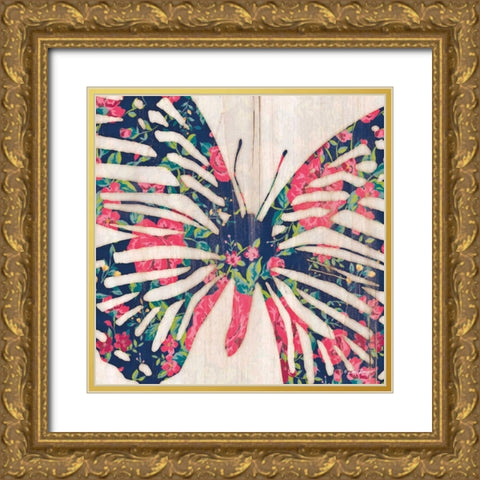 Floral Butterfly Gold Ornate Wood Framed Art Print with Double Matting by Dee Dee