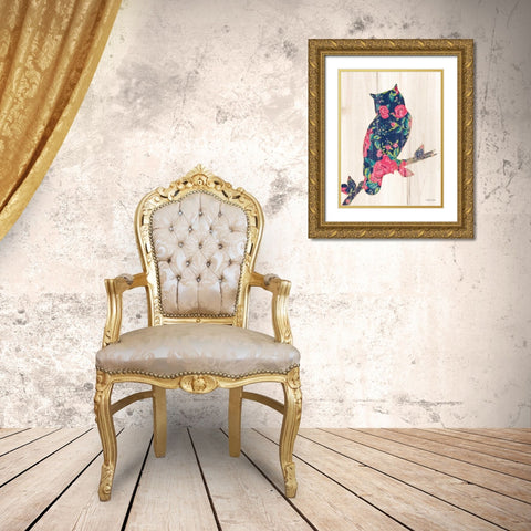 Floral Owl Gold Ornate Wood Framed Art Print with Double Matting by Dee Dee