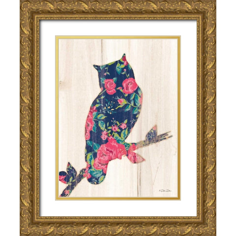 Floral Owl Gold Ornate Wood Framed Art Print with Double Matting by Dee Dee