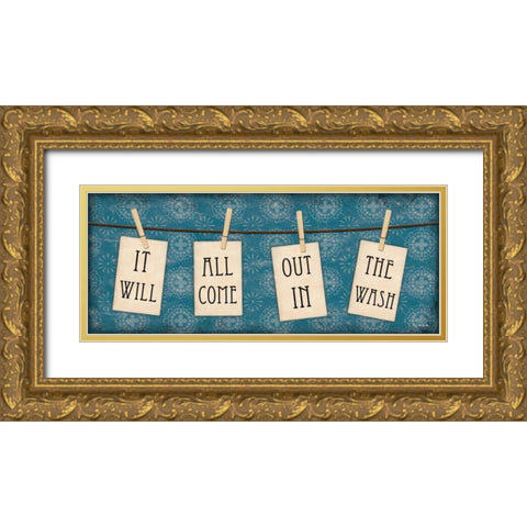 Laundry Clothespin Notes Gold Ornate Wood Framed Art Print with Double Matting by Dee Dee