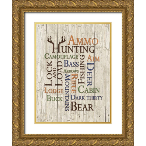 Hunting Words Gold Ornate Wood Framed Art Print with Double Matting by Dee Dee