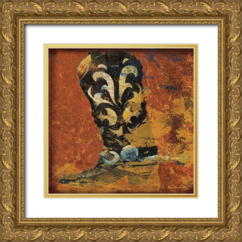 Cowboy Boot Gold Ornate Wood Framed Art Print with Double Matting by Dee Dee