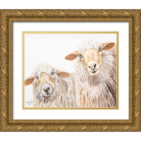 Ba Ba White Sheep Gold Ornate Wood Framed Art Print with Double Matting by Fifer, Diane
