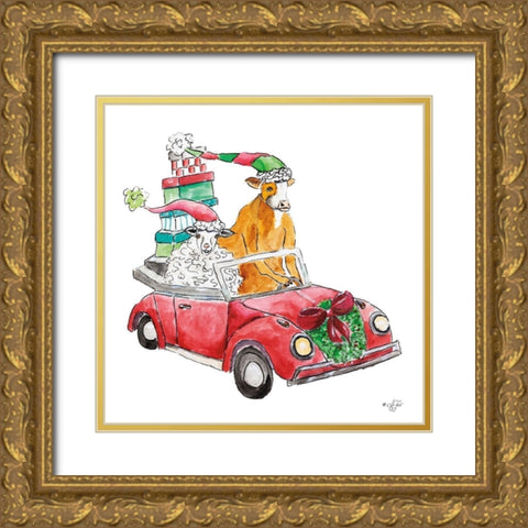 Christmas Car Gold Ornate Wood Framed Art Print with Double Matting by Fifer, Diane