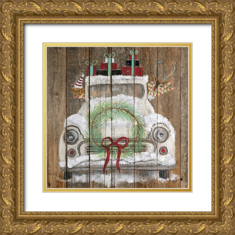 Christmas Truck Gold Ornate Wood Framed Art Print with Double Matting by Fifer, Diane
