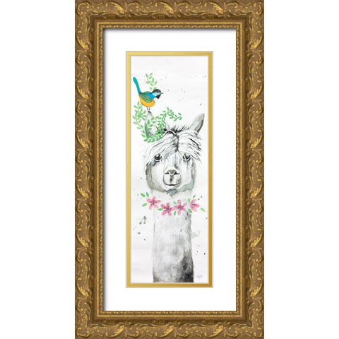 Twinkle the Alpaca Gold Ornate Wood Framed Art Print with Double Matting by Fifer, Diane