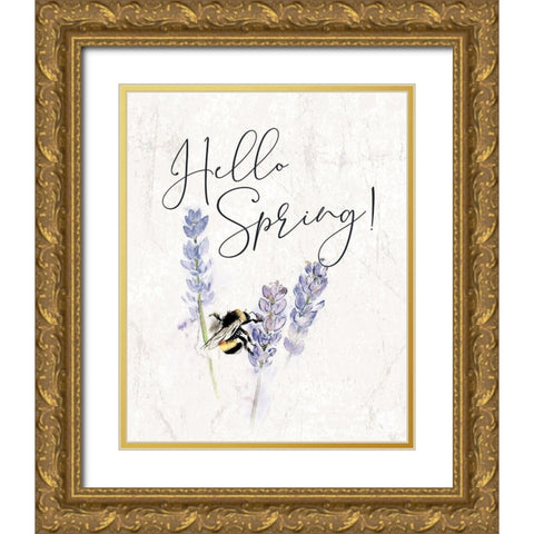 Hello Spring Bee Gold Ornate Wood Framed Art Print with Double Matting by Dogwood Portfolio
