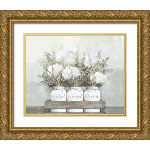 White Flower Jars Gold Ornate Wood Framed Art Print with Double Matting by Dogwood Portfolio