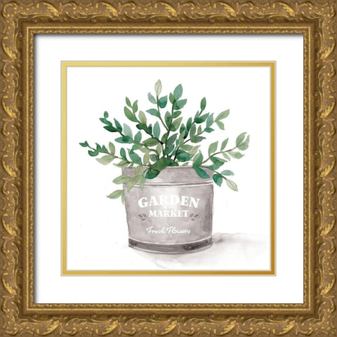 Garden Market Bucket Gold Ornate Wood Framed Art Print with Double Matting by Dogwood Portfolio