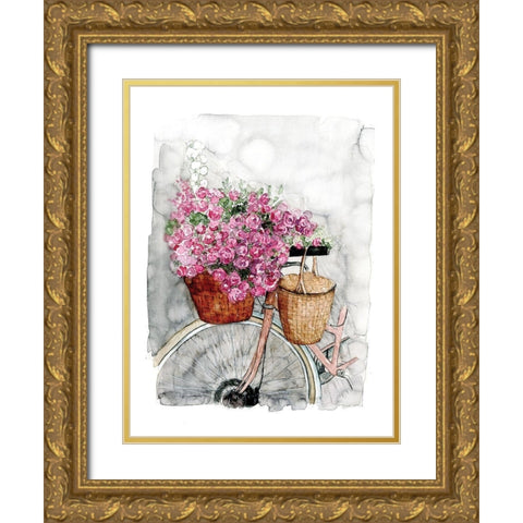 Bicycle in Spring Gold Ornate Wood Framed Art Print with Double Matting by Dogwood Portfolio