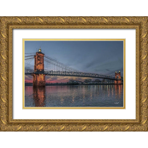 Suspension Bridge at Dusk Gold Ornate Wood Framed Art Print with Double Matting by Quillen, Donnie