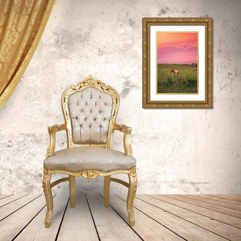 Horse at Sunset  Gold Ornate Wood Framed Art Print with Double Matting by Quillen, Donnie