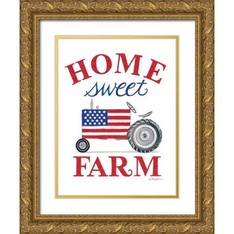Home Sweet Farm Gold Ornate Wood Framed Art Print with Double Matting by Strain, Deb