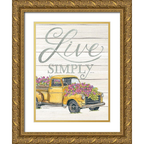 Live Simply Gold Ornate Wood Framed Art Print with Double Matting by Strain, Deb