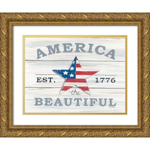 America the Beautiful Star Gold Ornate Wood Framed Art Print with Double Matting by Strain, Deb