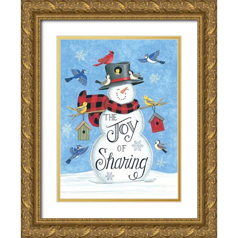 Sharing Snowman And Friends Gold Ornate Wood Framed Art Print with Double Matting by Strain, Deb