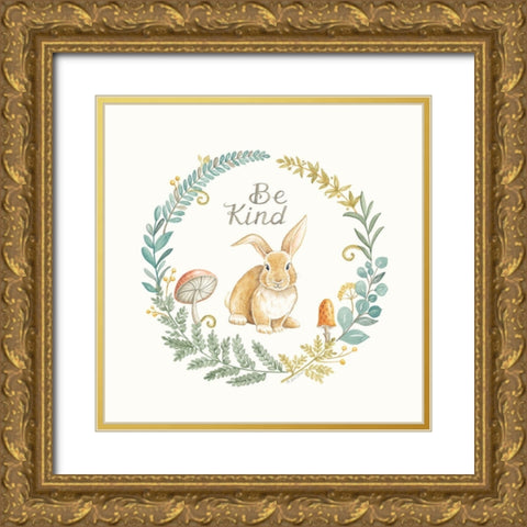 Be Kind Rabbit Gold Ornate Wood Framed Art Print with Double Matting by Strain, Deb