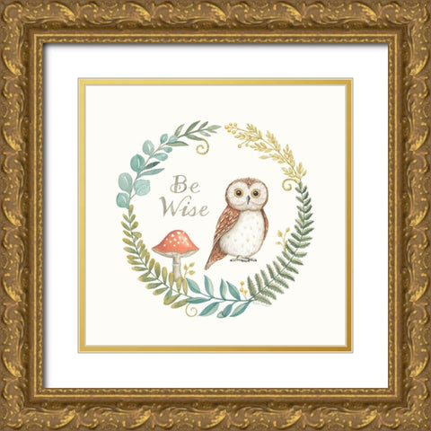 Be Wise Owl Gold Ornate Wood Framed Art Print with Double Matting by Strain, Deb