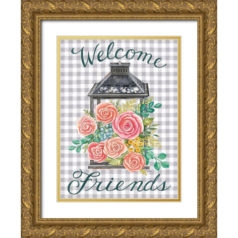 Lantern with Roses Gold Ornate Wood Framed Art Print with Double Matting by Strain, Deb