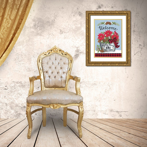 Poinsettia Bucket And Cardinal Gold Ornate Wood Framed Art Print with Double Matting by Strain, Deb