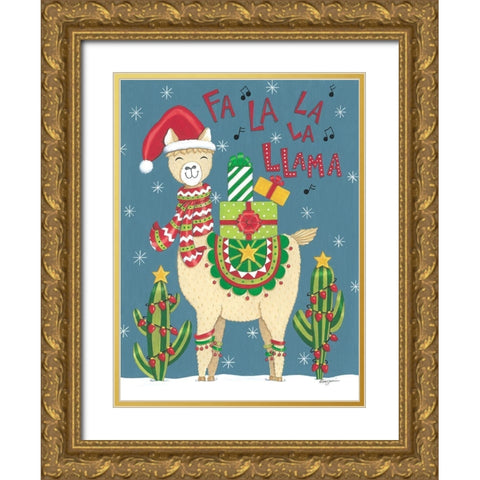 Fa La La La Llama Gold Ornate Wood Framed Art Print with Double Matting by Strain, Deb