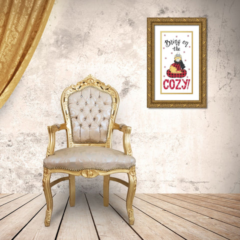 Bring on the Cozy Cat Gold Ornate Wood Framed Art Print with Double Matting by Strain, Deb