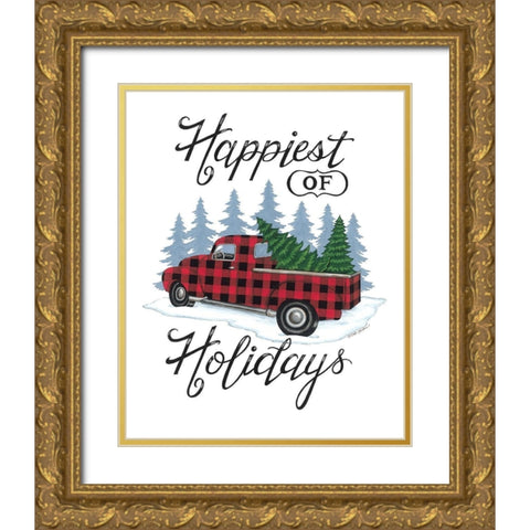 Happiest of Holidays Gold Ornate Wood Framed Art Print with Double Matting by Strain, Deb