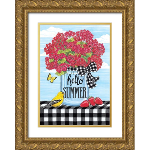 Hello Summer Gold Ornate Wood Framed Art Print with Double Matting by Deb Strain