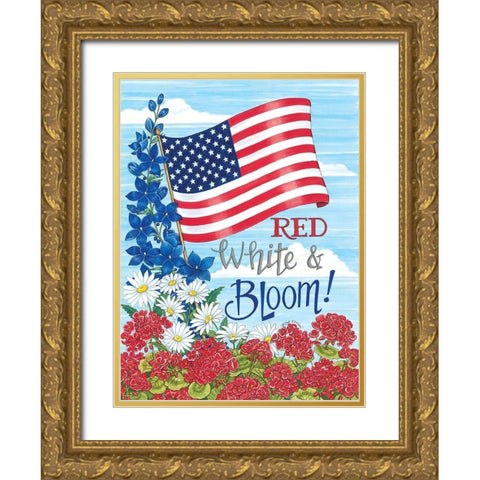 Red-White And Bloom! Gold Ornate Wood Framed Art Print with Double Matting by Strain, Deb