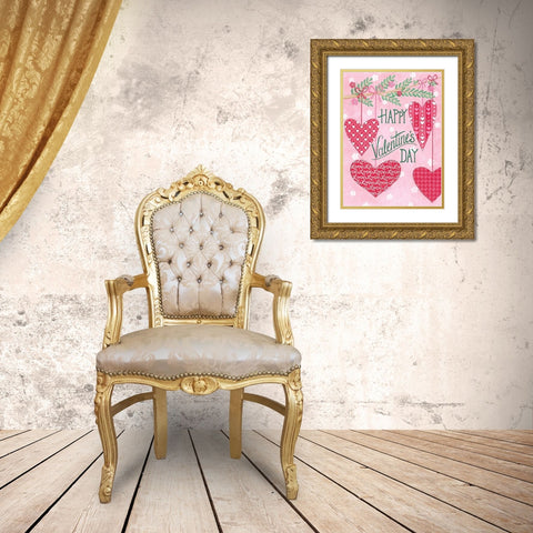 Hanging Hearts Gold Ornate Wood Framed Art Print with Double Matting by Strain, Deb