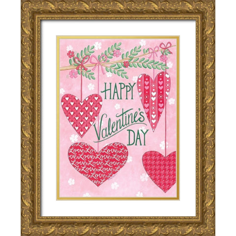 Hanging Hearts Gold Ornate Wood Framed Art Print with Double Matting by Strain, Deb