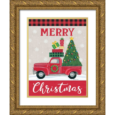 Christmas Tree Truck Gold Ornate Wood Framed Art Print with Double Matting by Strain, Deb