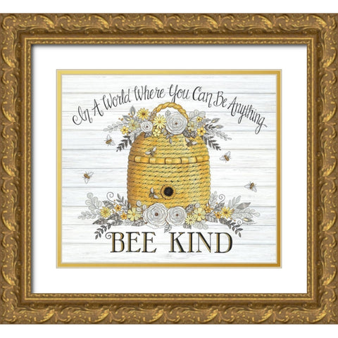 Bee Kind Bee Hive Gold Ornate Wood Framed Art Print with Double Matting by Strain, Deb