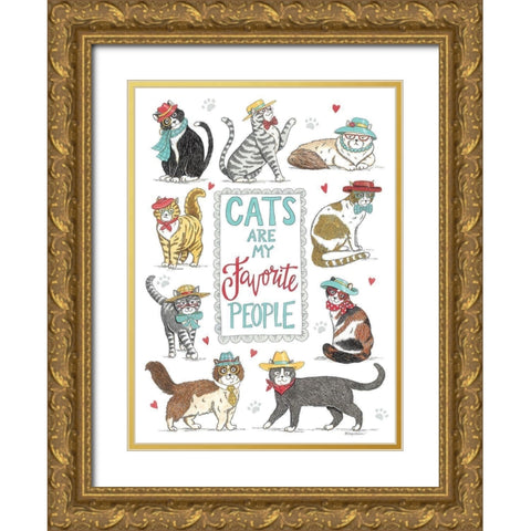 Cats are My Favorite People Gold Ornate Wood Framed Art Print with Double Matting by Strain, Deb