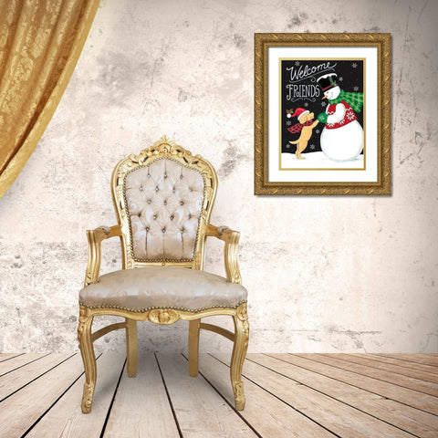 Snow Friends Gold Ornate Wood Framed Art Print with Double Matting by Strain, Deb