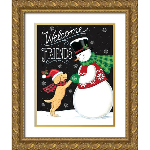 Snow Friends Gold Ornate Wood Framed Art Print with Double Matting by Strain, Deb