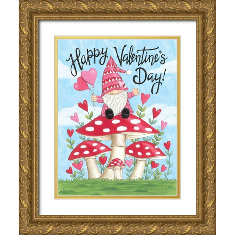 Valentine Gnome Gold Ornate Wood Framed Art Print with Double Matting by Strain, Deb