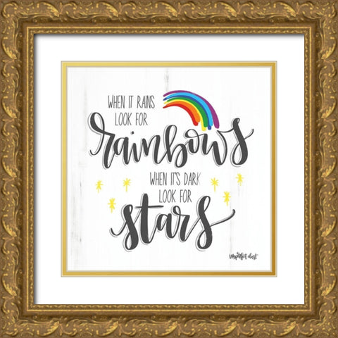 Rainbows and Stars Gold Ornate Wood Framed Art Print with Double Matting by Imperfect Dust