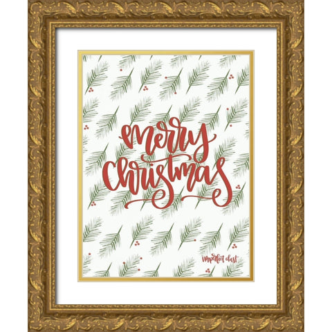 Merry Christmas   Gold Ornate Wood Framed Art Print with Double Matting by Imperfect Dust