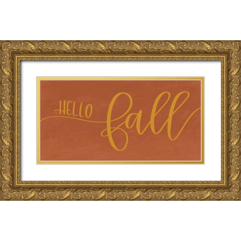 Hello Fall    Gold Ornate Wood Framed Art Print with Double Matting by Imperfect Dust