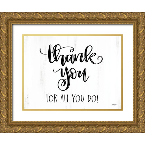 Thank You Gold Ornate Wood Framed Art Print with Double Matting by Imperfect Dust