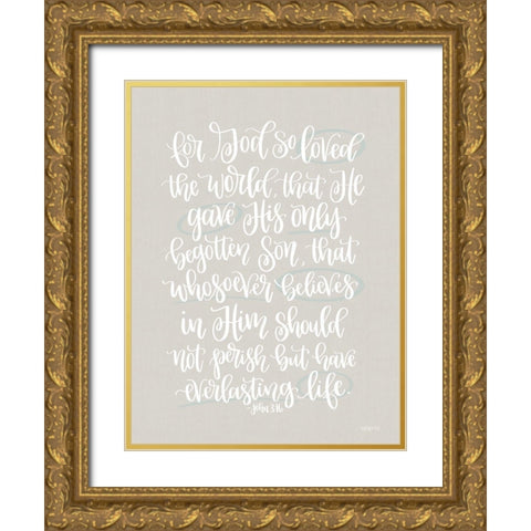 John 3:16 Gold Ornate Wood Framed Art Print with Double Matting by Imperfect Dust