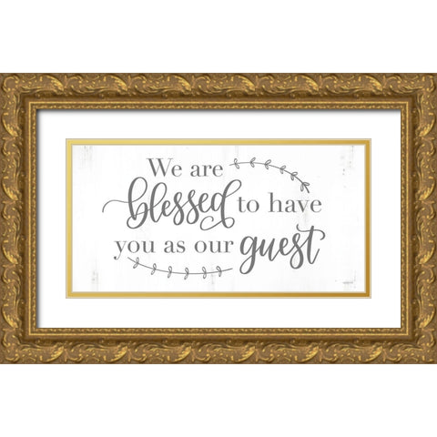 Blessed Guest Gold Ornate Wood Framed Art Print with Double Matting by Imperfect Dust