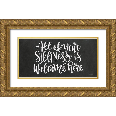 Silliness Welcome Here Gold Ornate Wood Framed Art Print with Double Matting by Imperfect Dust