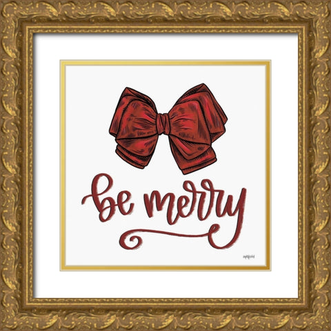 Be Merry Gold Ornate Wood Framed Art Print with Double Matting by Imperfect Dust