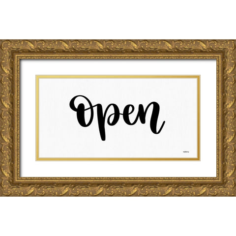 Open Sign Gold Ornate Wood Framed Art Print with Double Matting by Imperfect Dust